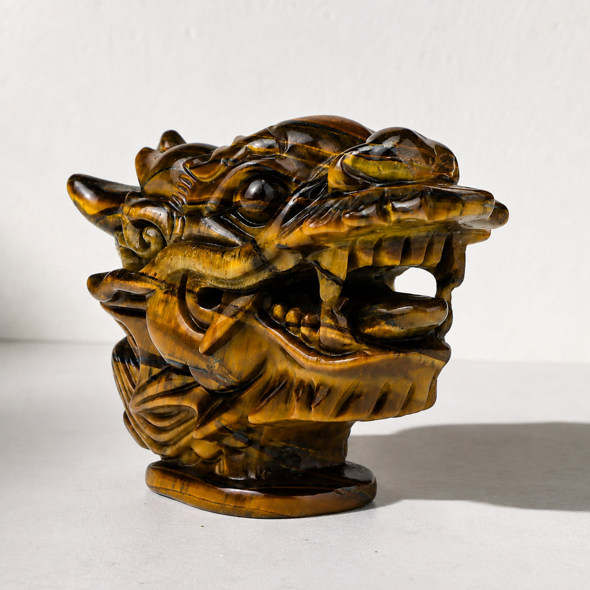Hand Carved Yellow Tiger Eye Dragon Head