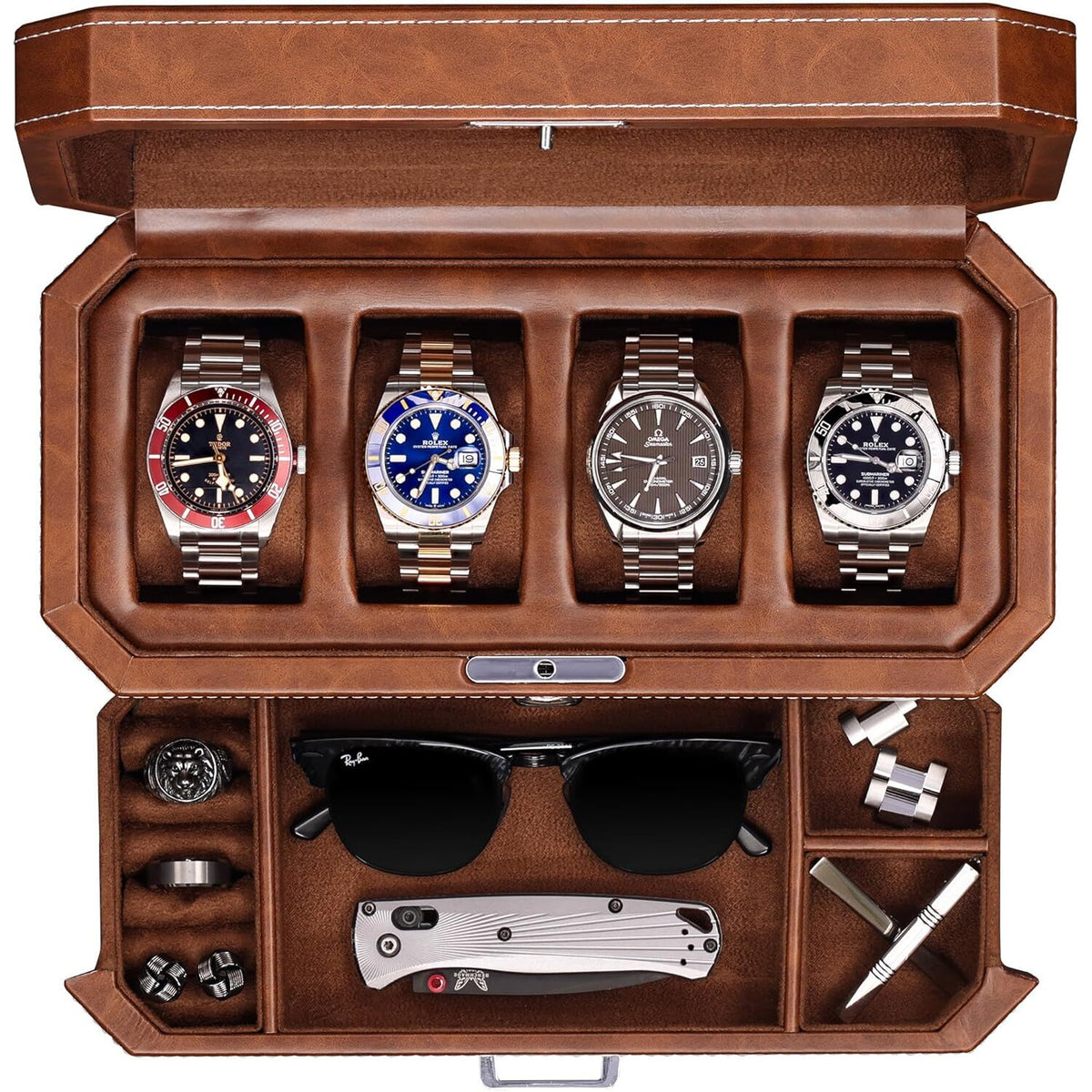 Leather 4 Slot Watch Display Box