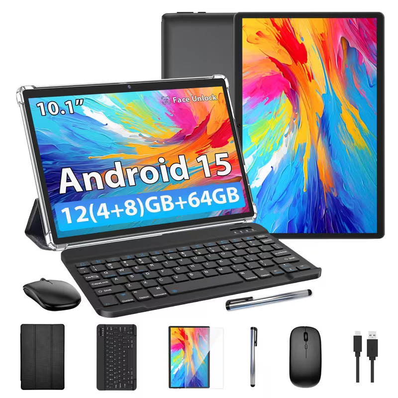 New 10.1-Inch Android 15 Tablet with Keyboard & Accessories – 64GB