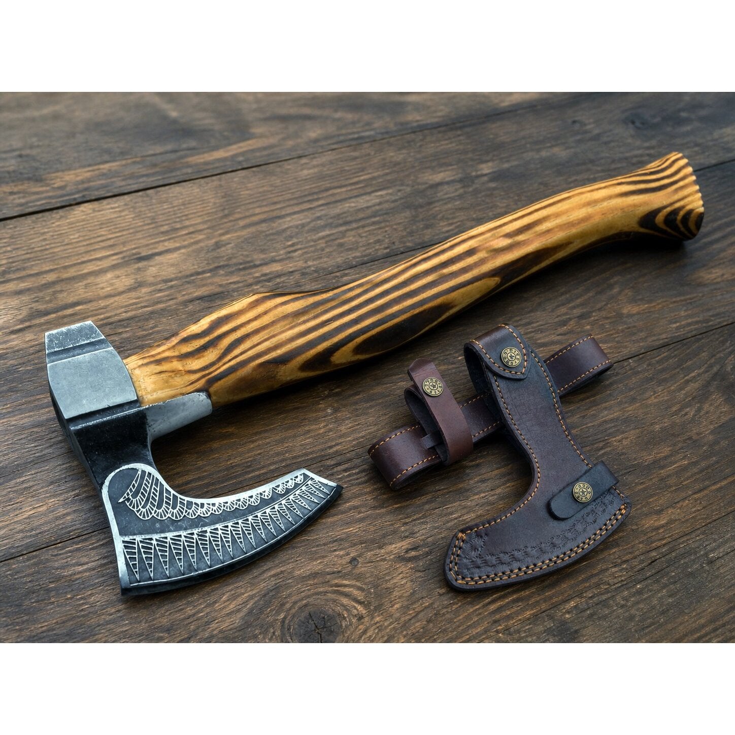 Nordic-Style Engraved Raven Axe