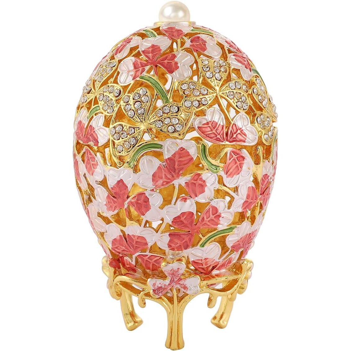 Hand-Painted Rhinestones Enamel Egg Trinket Box