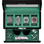 Piano Black Watch Display Case with Glass Lid & Valet Drawer