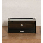 Piano Black Watch Display Case with Glass Lid & Valet Drawer