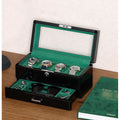 Piano Black Watch Display Case with Glass Lid & Valet Drawer