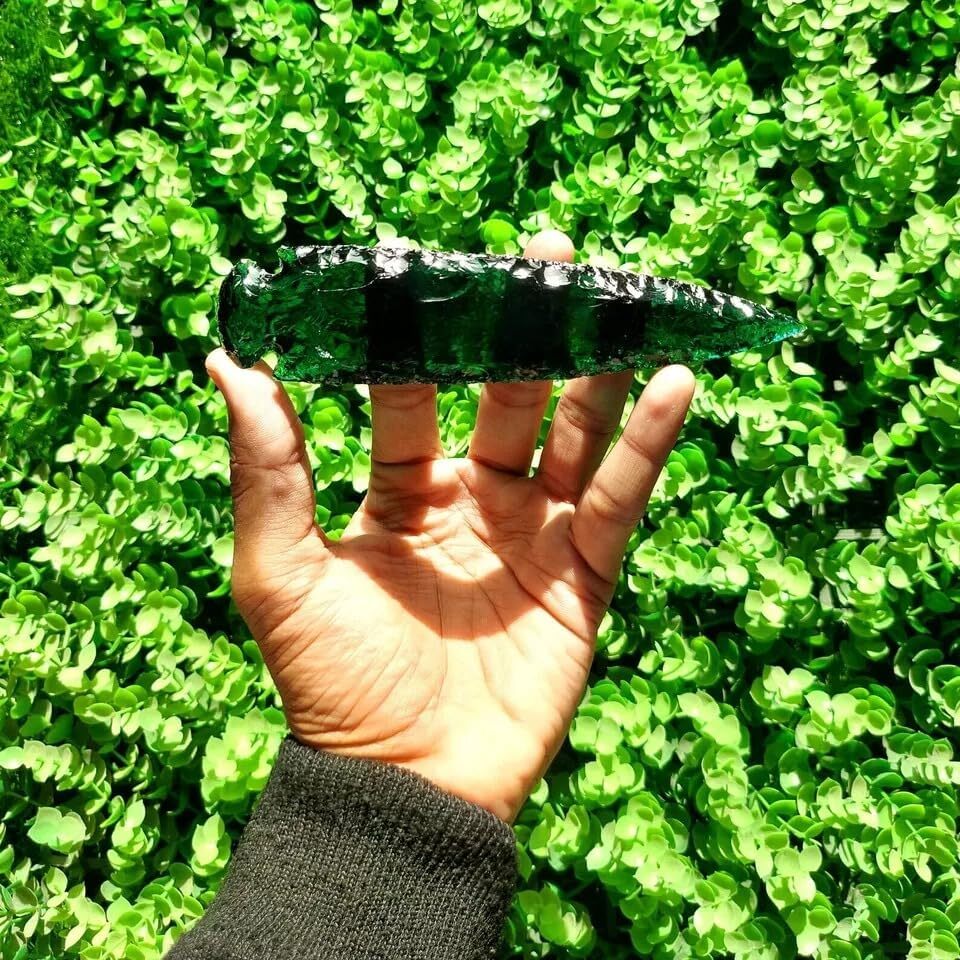 Translucent Green Obsidian Volcanic Glass Arrowhead