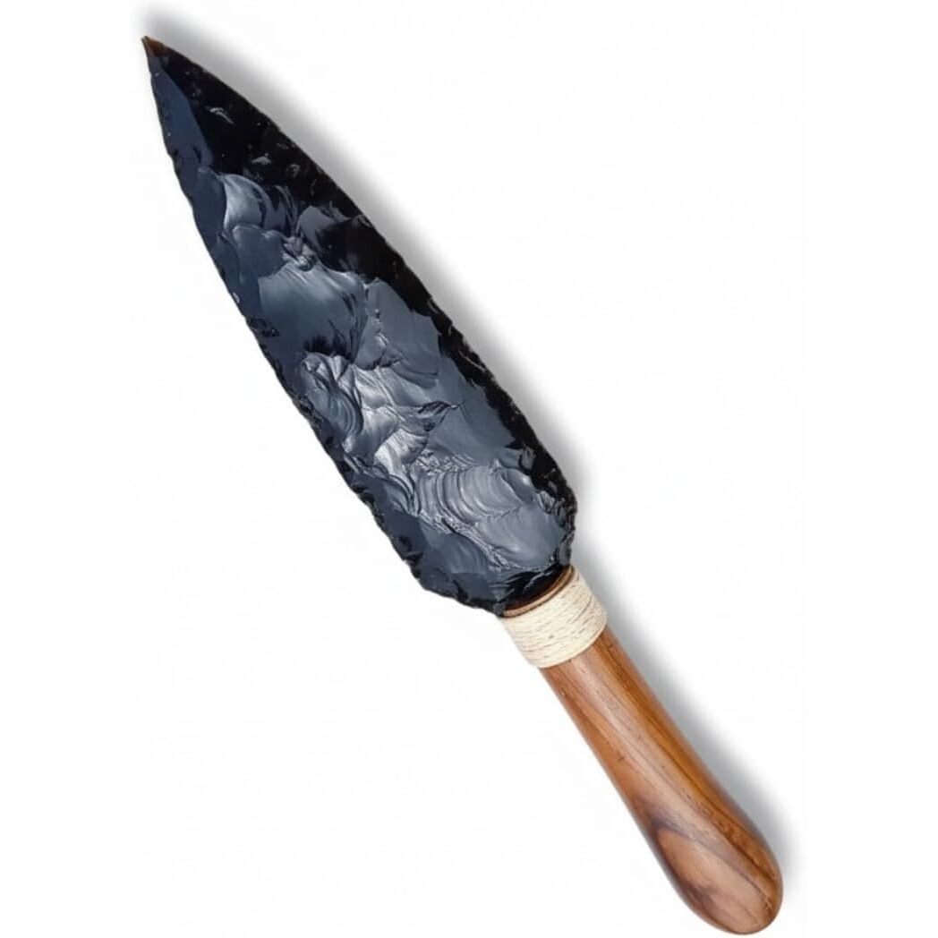 Obsidian Blade Knife Hand-Knapped with Wood Handle