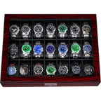 21 Slot Lockable Wooden Watch Display Case with Glass Lid