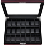21 Slot Lockable Wooden Watch Display Case with Glass Lid