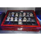 21 Slot Lockable Wooden Watch Display Case with Glass Lid