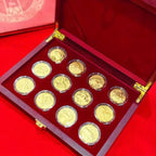 12 Zodiac Signs Golden Zodiac Coin Collection in Wooden Case