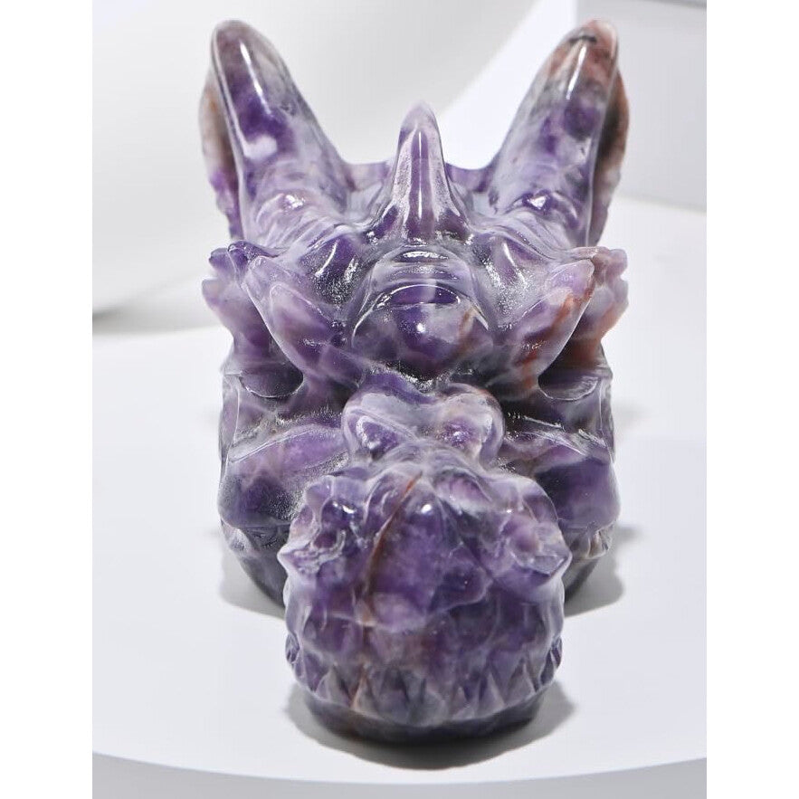 Hand Carved Amethyst Dragon Crystal Skull