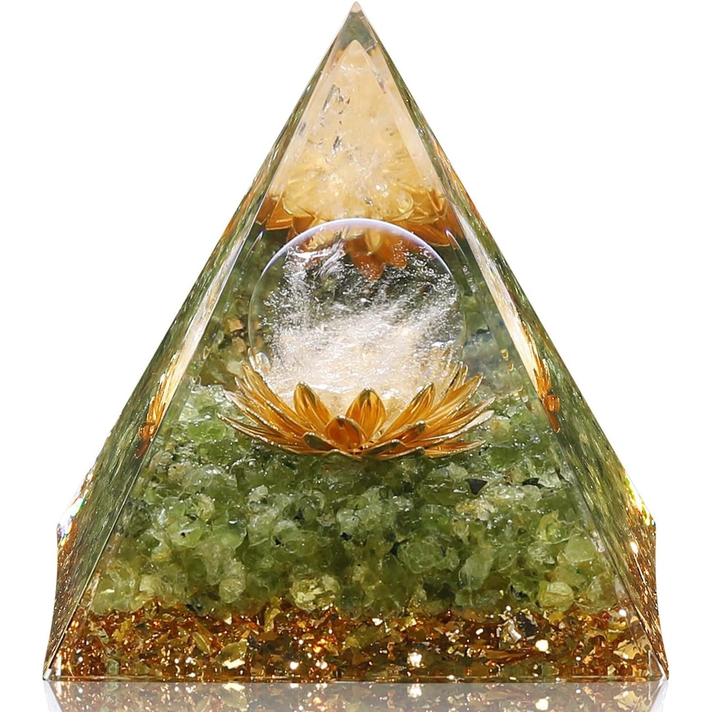 Crystal Pyramid with Peridot White Crystal Rainbow Moonstone