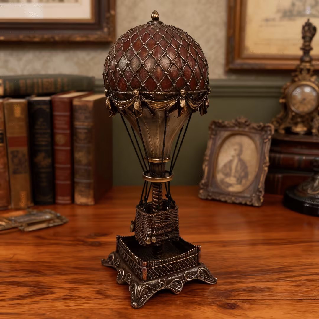 Hot Air Balloon Clock Cold Cast Bronze