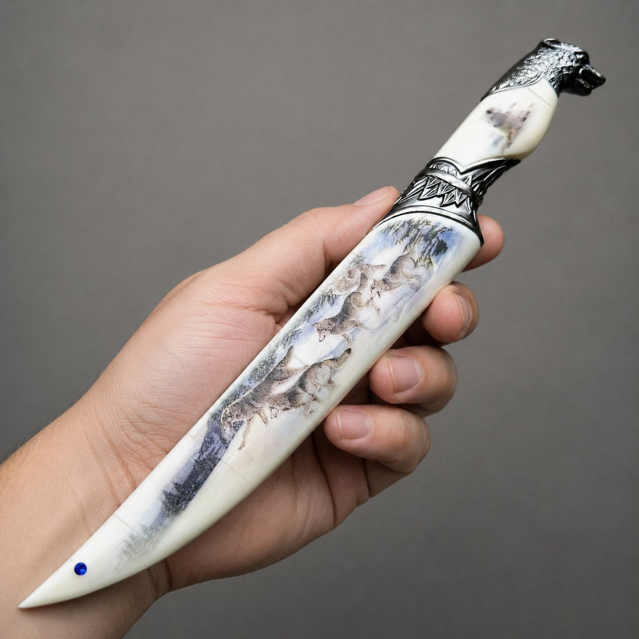Wolf Head Collectible Knife with Scabbard