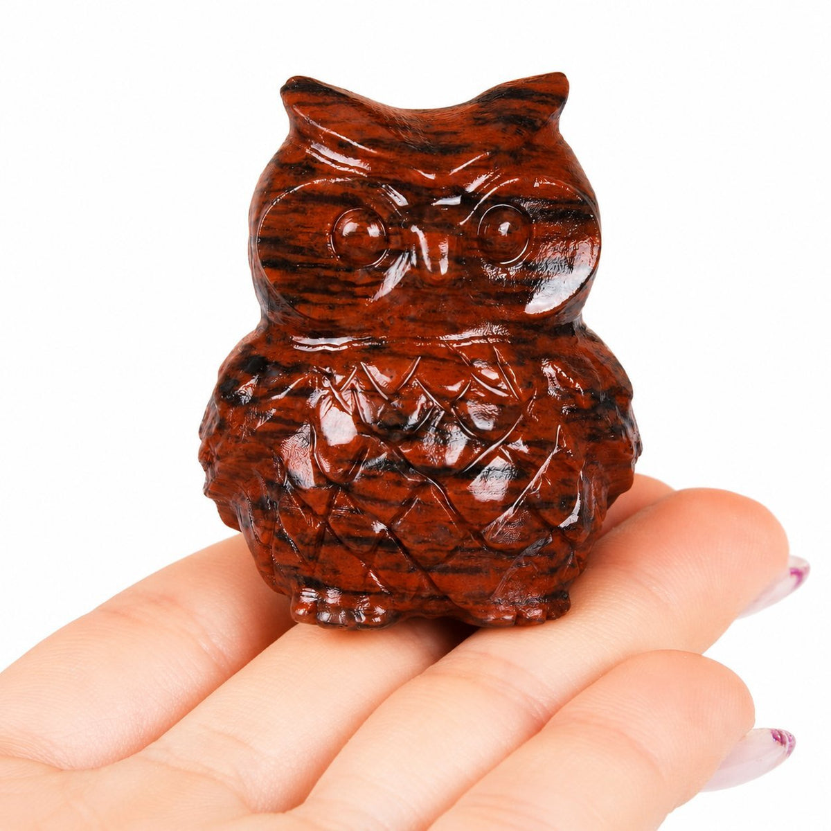 Hand-Carved Red Stone Owl Gemstone