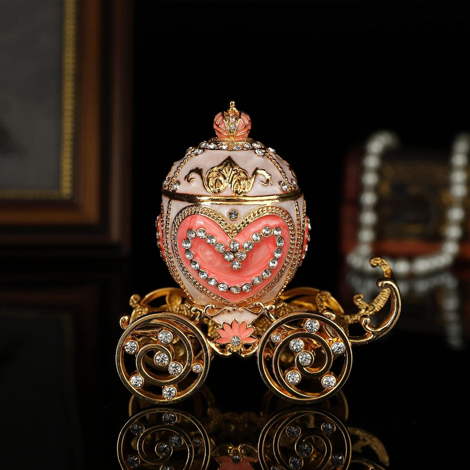 Hand-Painted Royal Carriage Trinket Box with Crystals