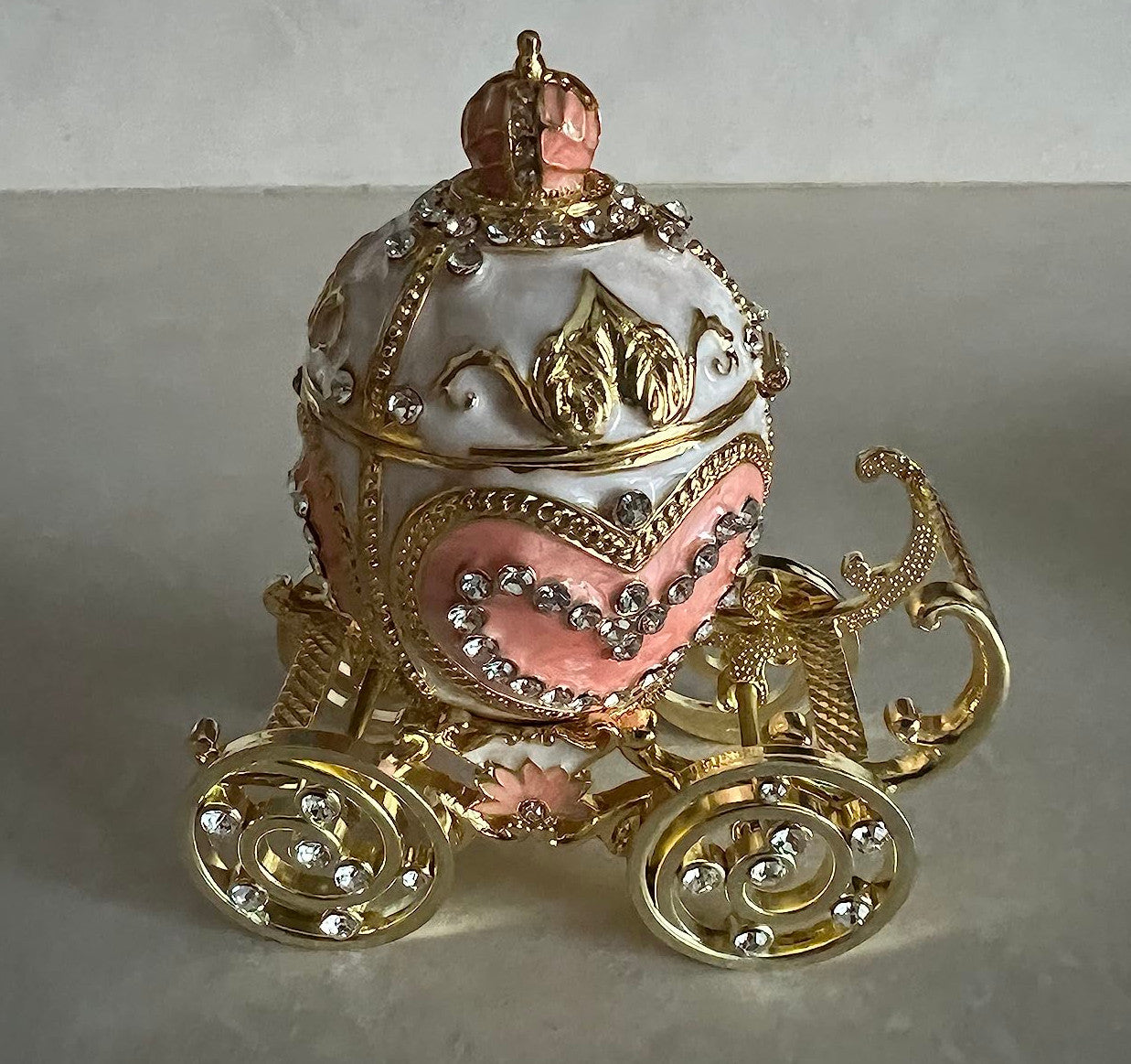 Hand-Painted Royal Carriage Trinket Box with Crystals