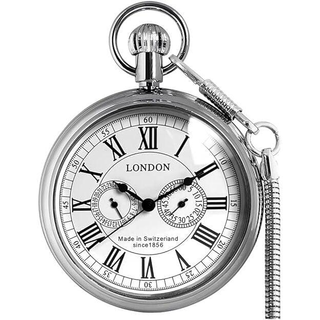Full Copper Mechanical Pocket Watch with 24-Hour Subdial