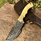 Buffalo Bone Handmade Damascus Tracker Knife