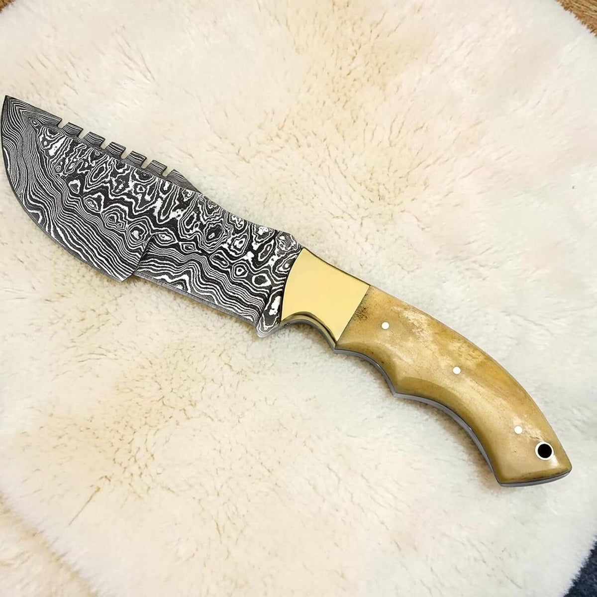 Buffalo Bone Handmade Damascus Tracker Knife