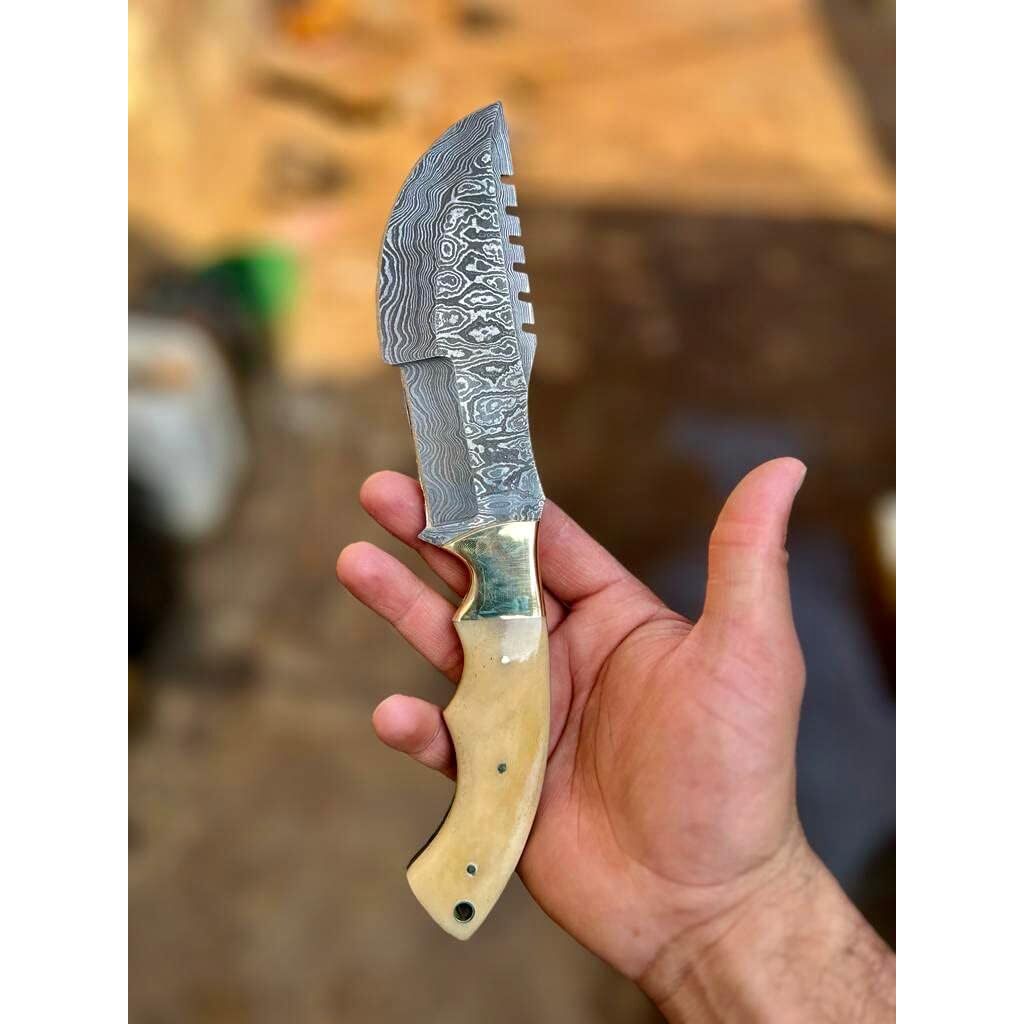 Buffalo Bone Handmade Damascus Tracker Knife