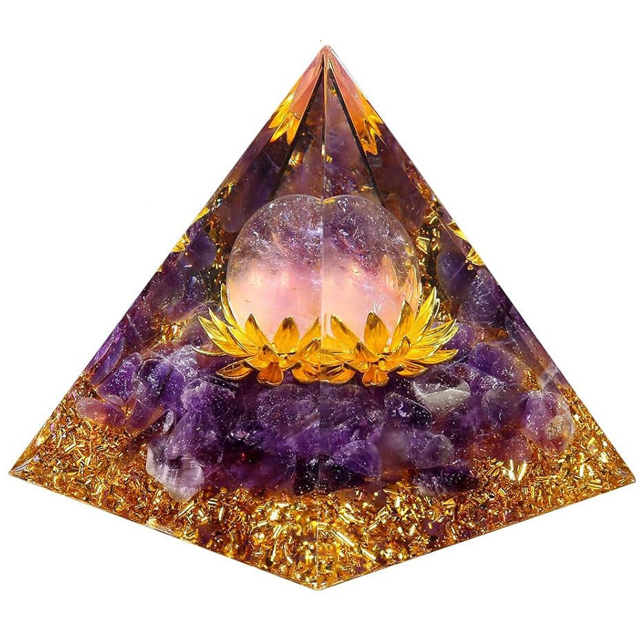 Orgonite Amethyst Crystal Pyramid Flower of Life