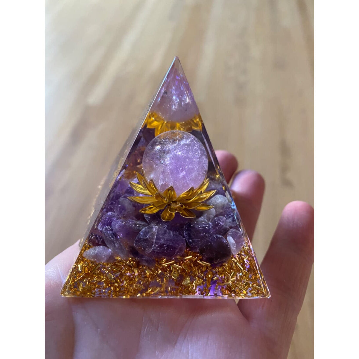 Orgonite Amethyst Crystal Pyramid Flower of Life