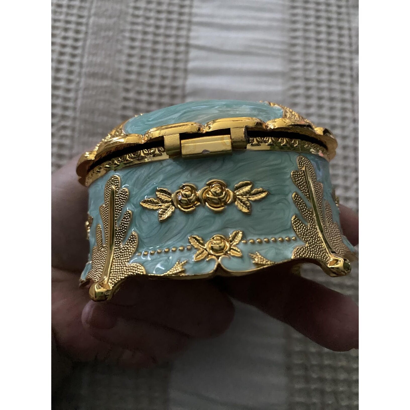 Enamel Jewelry Trinket Box with Crystal Accent