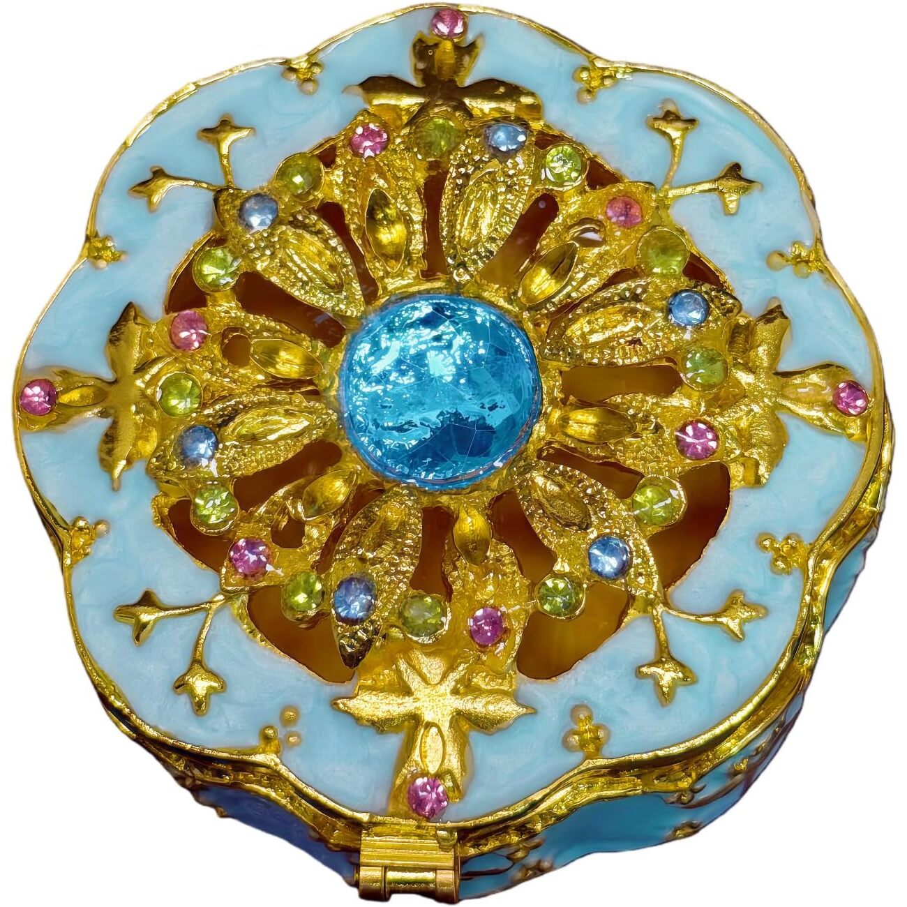 Blue Enamel Jewelry Rhinestone Trinket Box