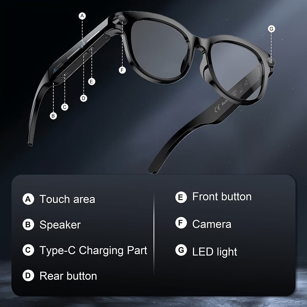 AI Smart Glasses with HD Camera Translation Voice Control