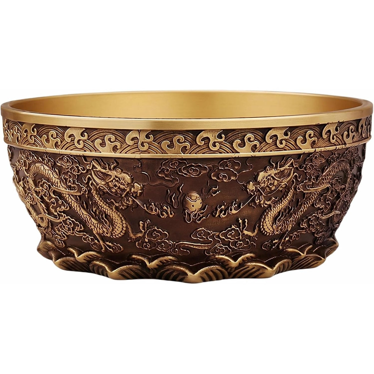 Solid Brass Feng Shui Double Dragon Wealth Bowl