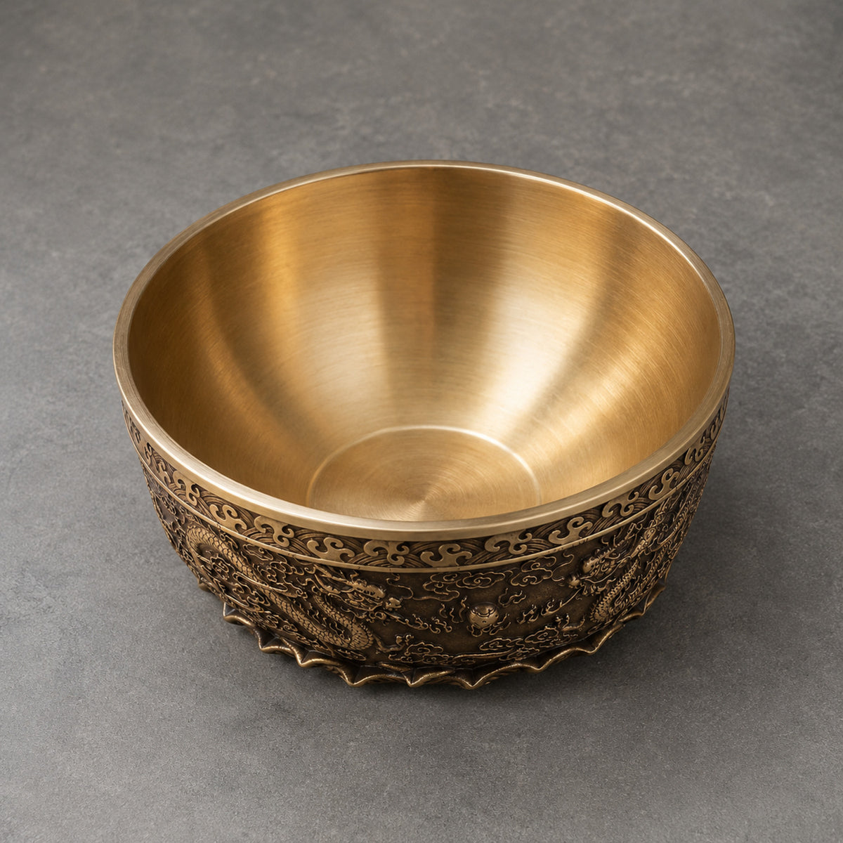 Solid Brass Feng Shui Double Dragon Wealth Bowl
