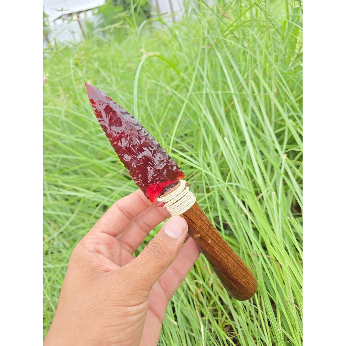 Handmade Red Obsidian Dagger with Wood Handle