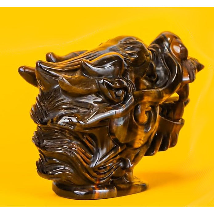 Hand Carved Yellow Tiger Eye Dragon Head