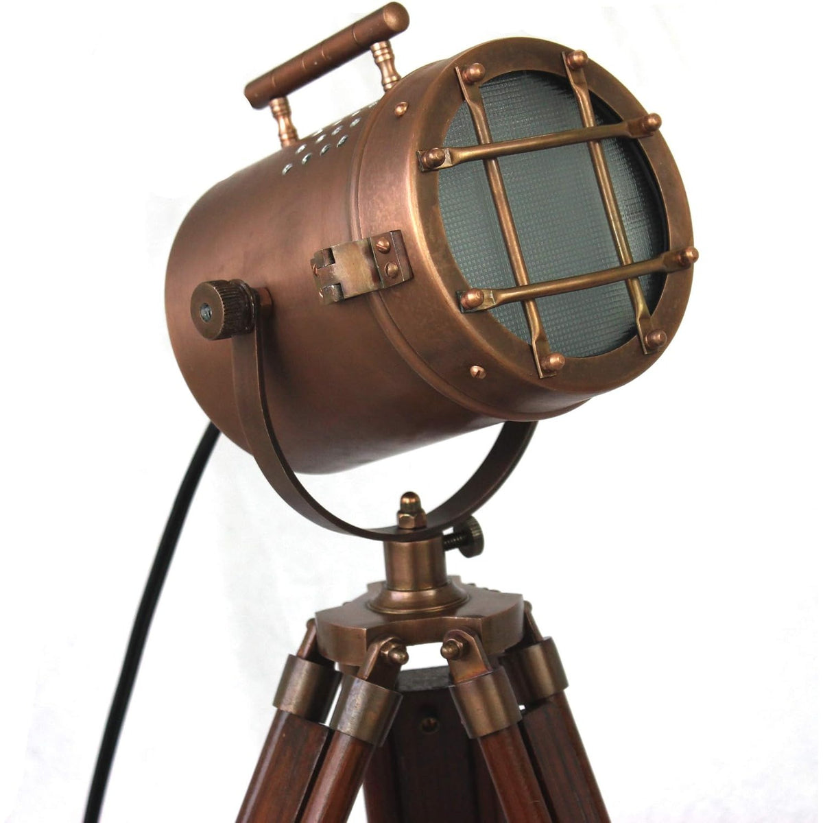 Vintage-Style Nautical Tripod Spotlight Floor Lamp