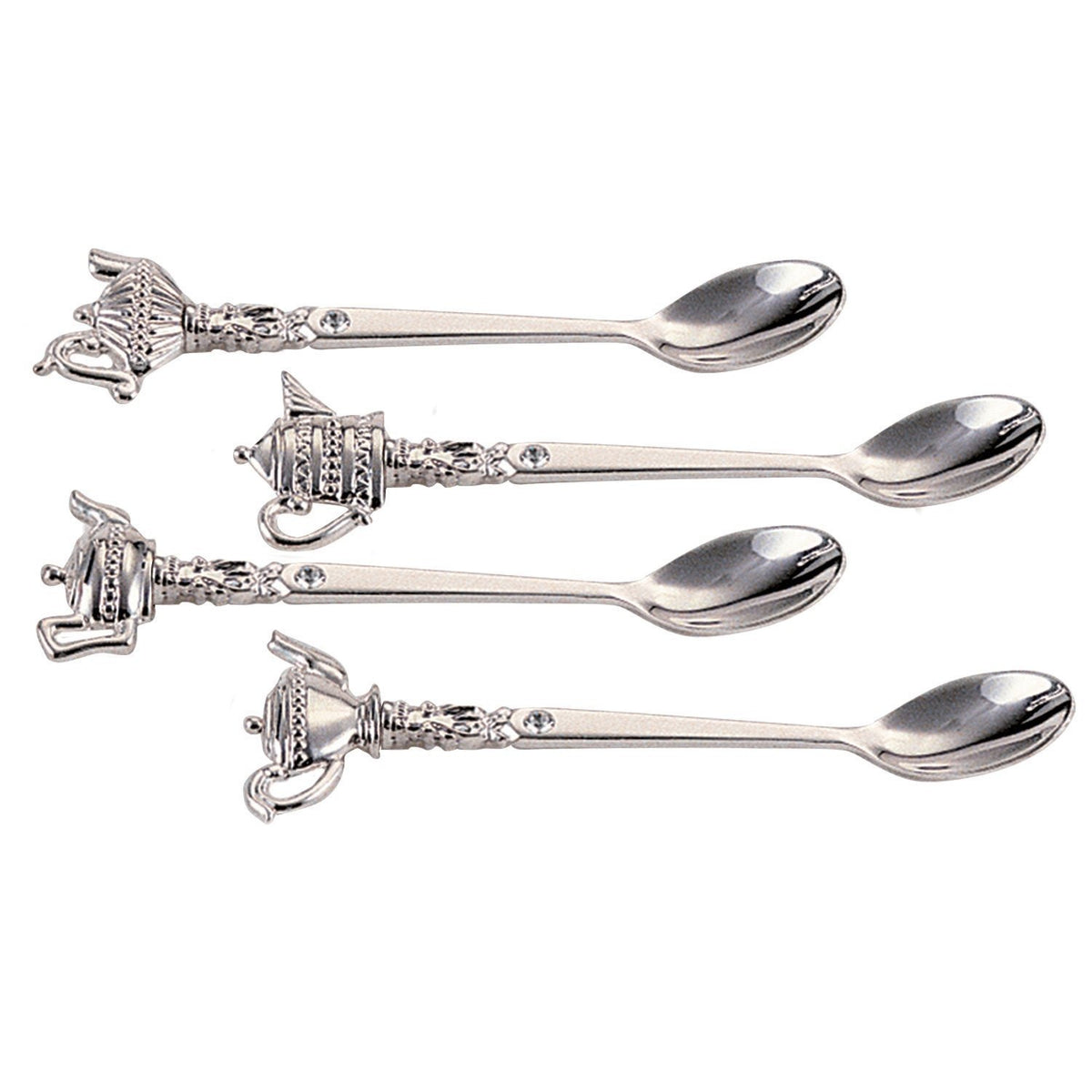 Silver-Plated Tea Spoon Set with Crystal Accents