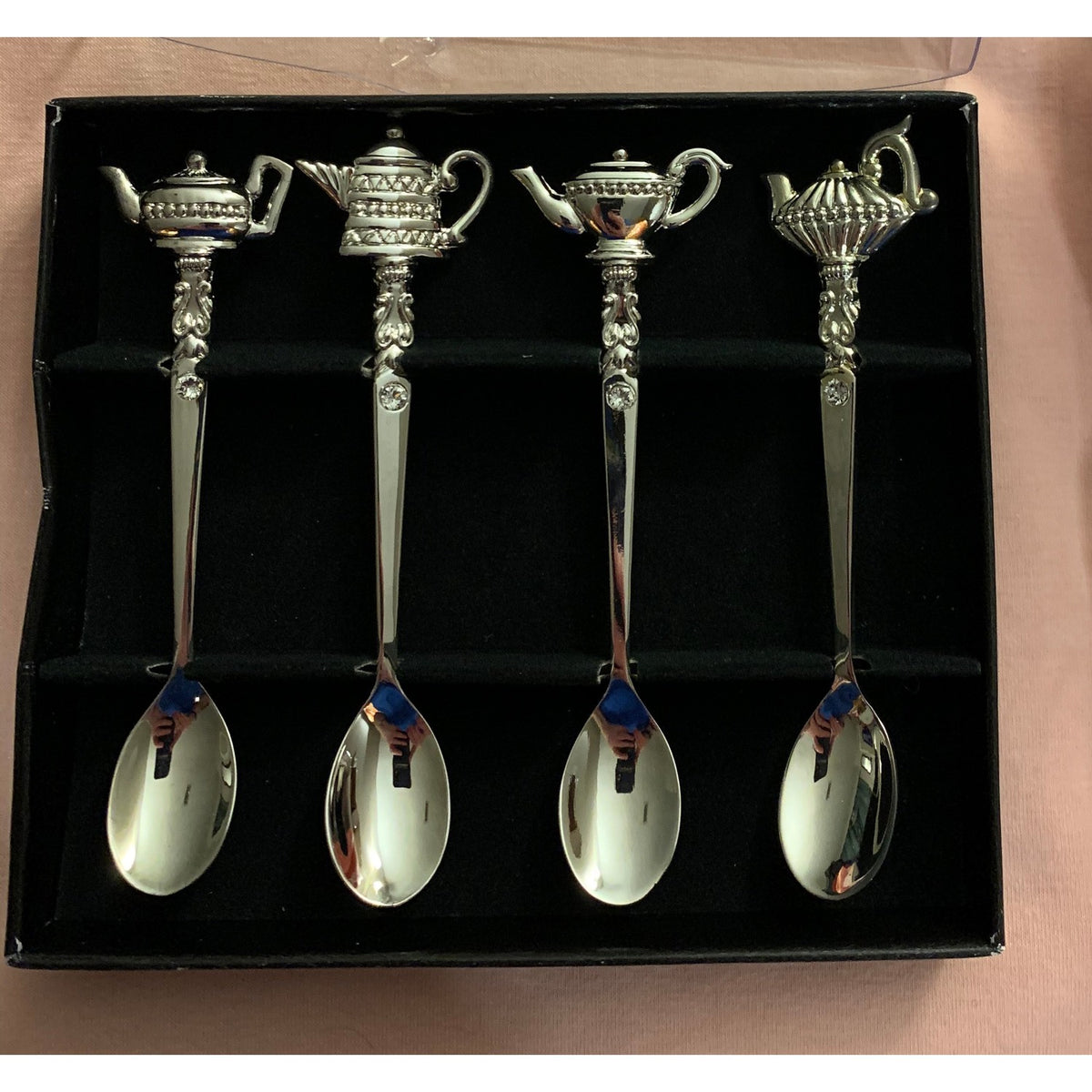 Silver-Plated Tea Spoon Set with Crystal Accents