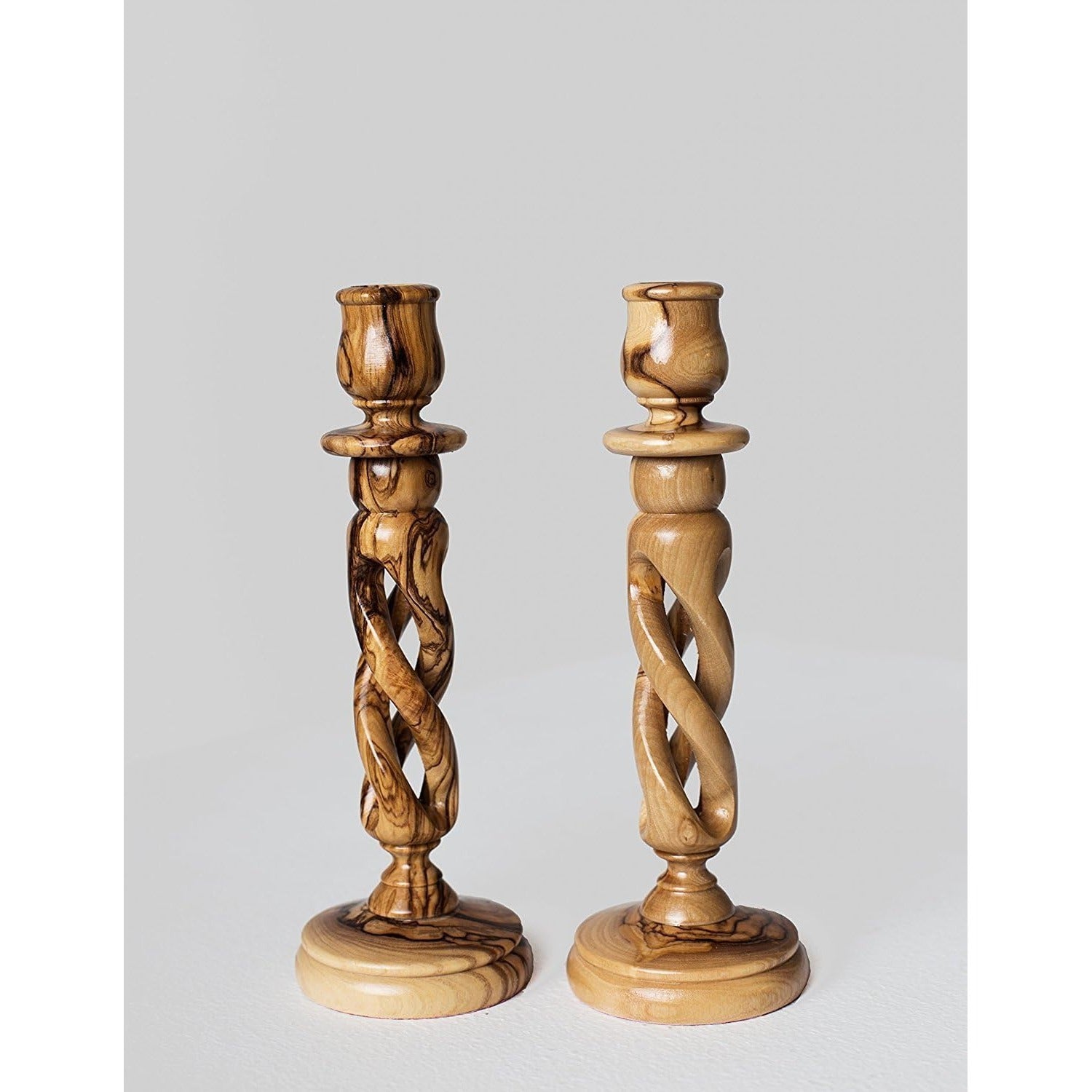 Hand-Carved Bethlehem Olive Wood Candle Holders