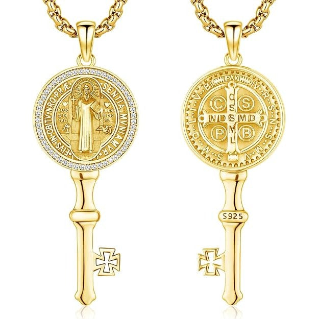 St. Benedict Gold-Plated Sterling Silver Pendant Necklace