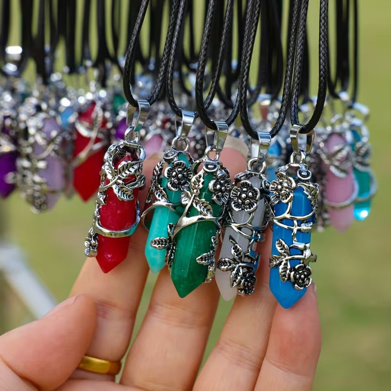 20 Assorted Stone-Style Prism Pendant Necklaces