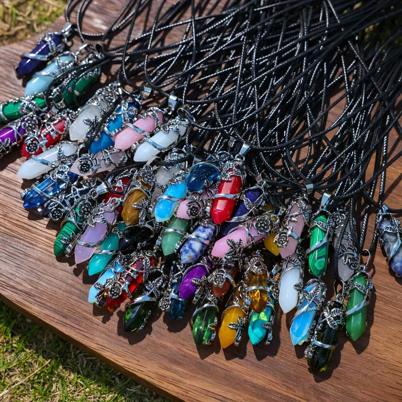 20 Assorted Stone-Style Prism Pendant Necklaces