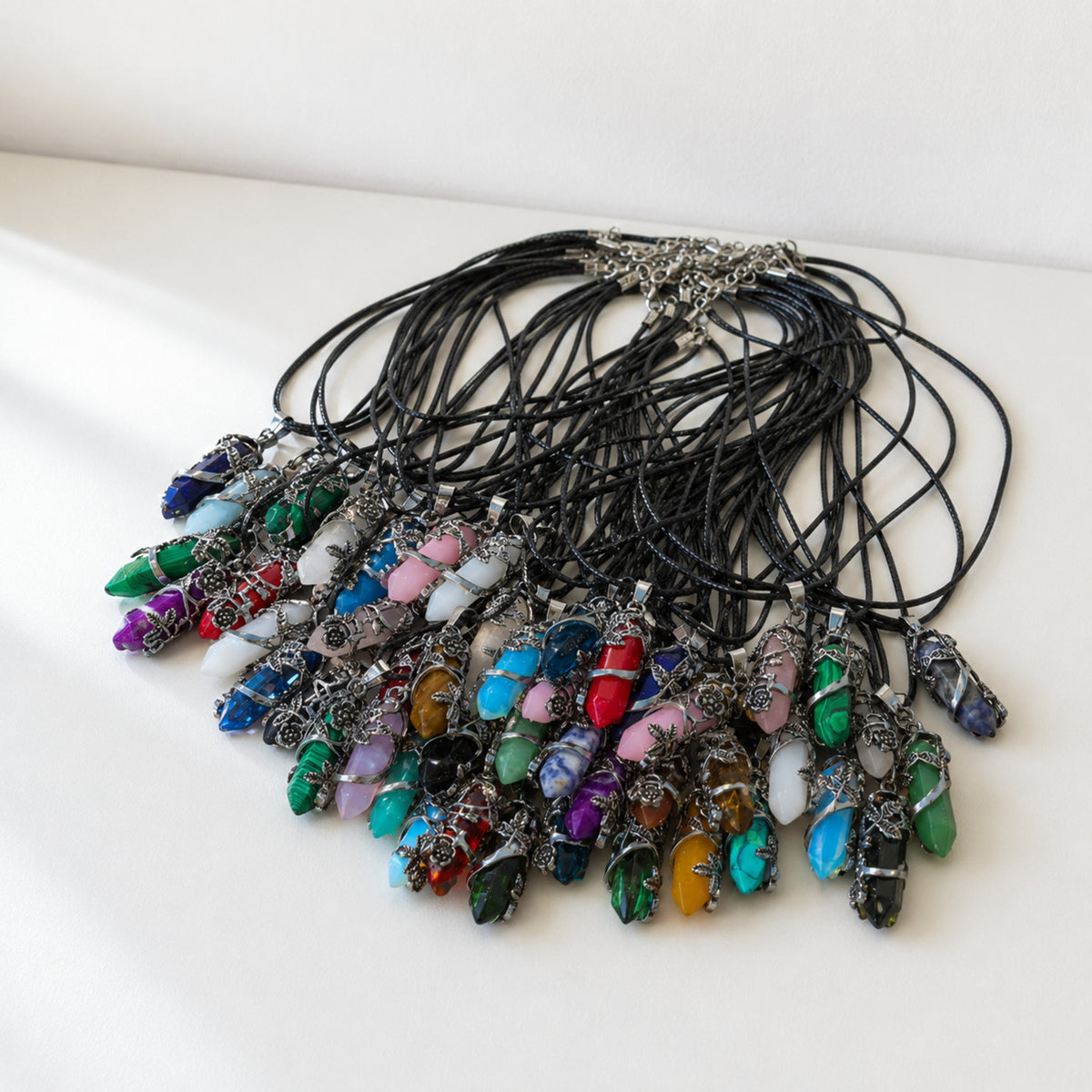 20 Assorted Stone-Style Prism Pendant Necklaces