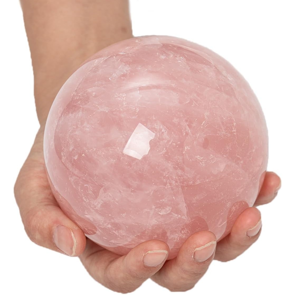 Large Natural Rose Quartz Crystal Sphere with Stand