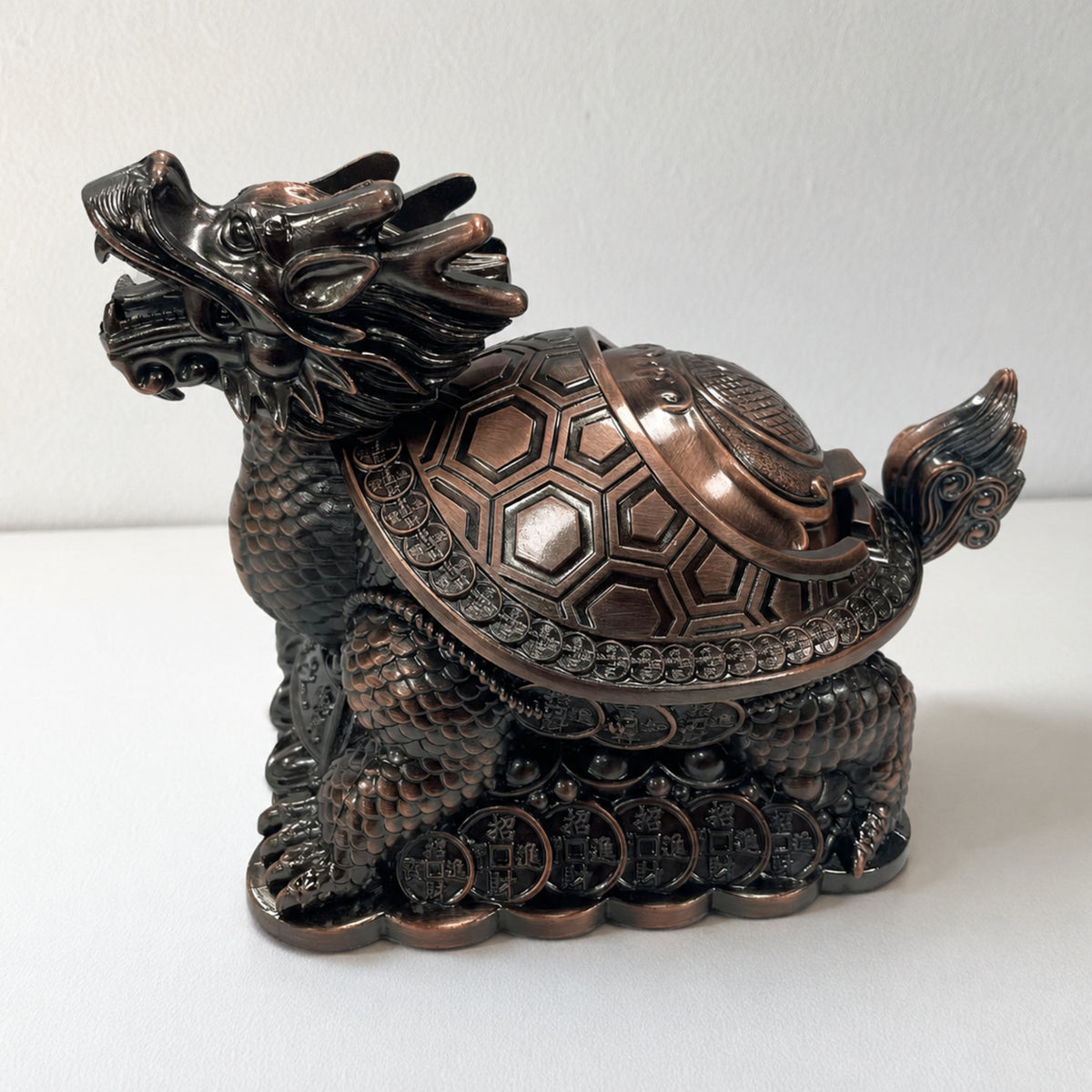 Bronze-Tone Metal Feng Shui Dragon Turtle