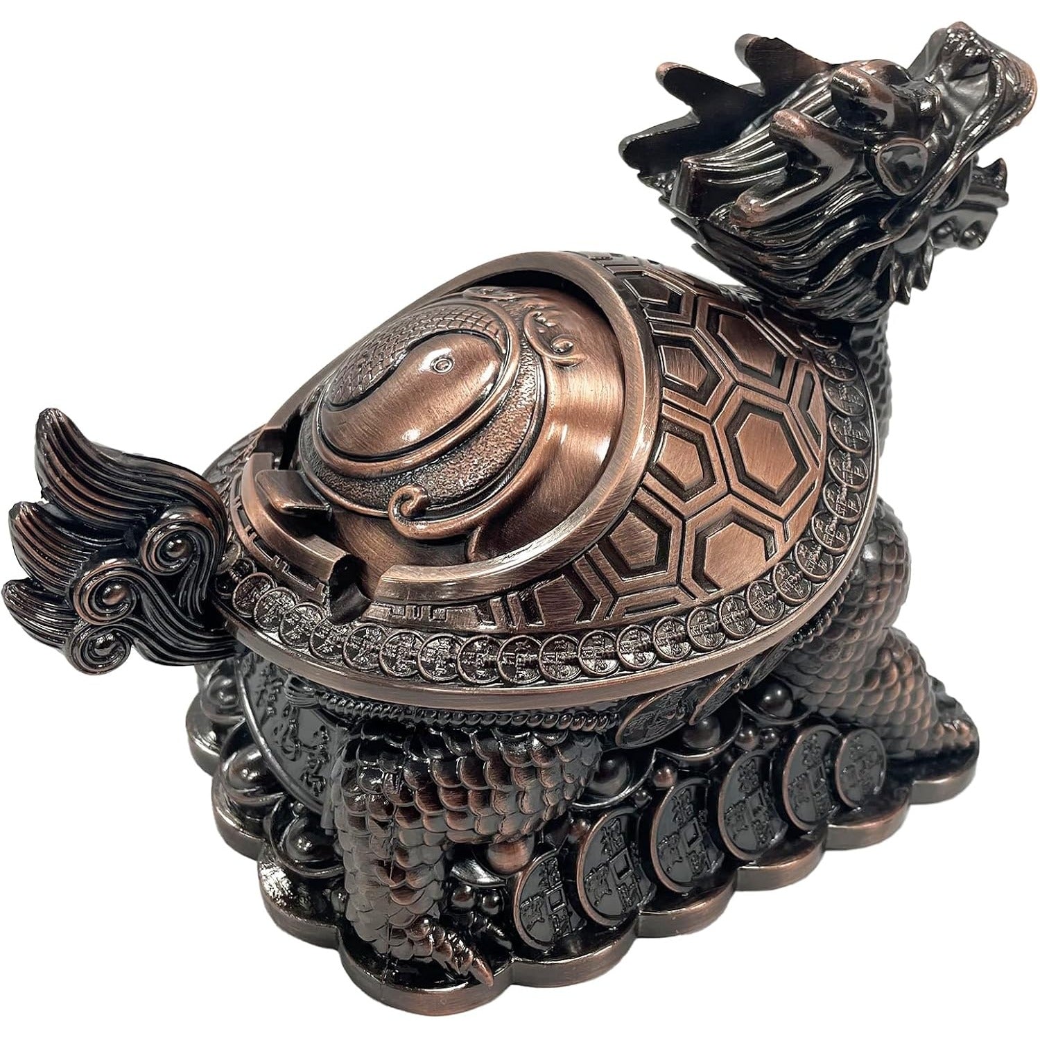 Bronze-Tone Metal Feng Shui Dragon Turtle