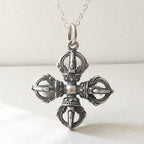 Tibetan Sterling Silver Double Vajra Necklace