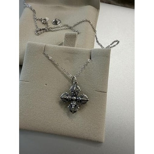 Tibetan Sterling Silver Double Vajra Necklace