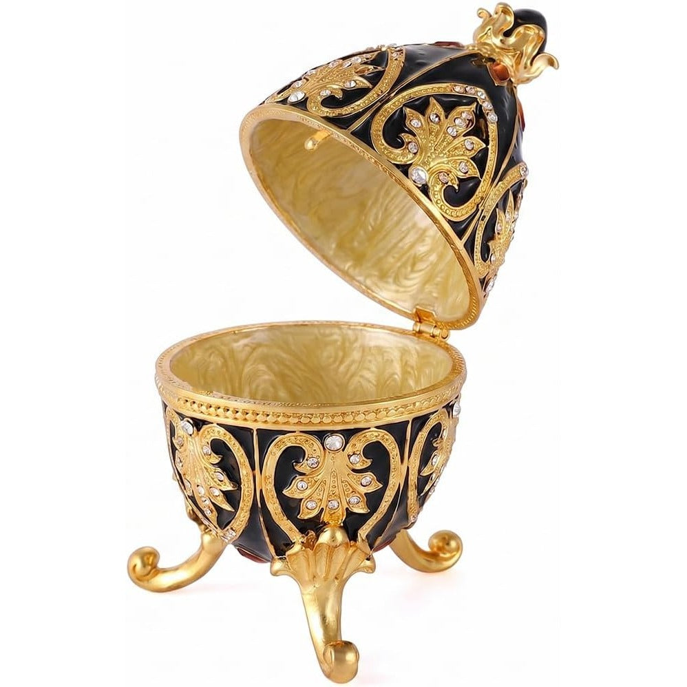 Black Faberge-Style Enameled Trinket Box