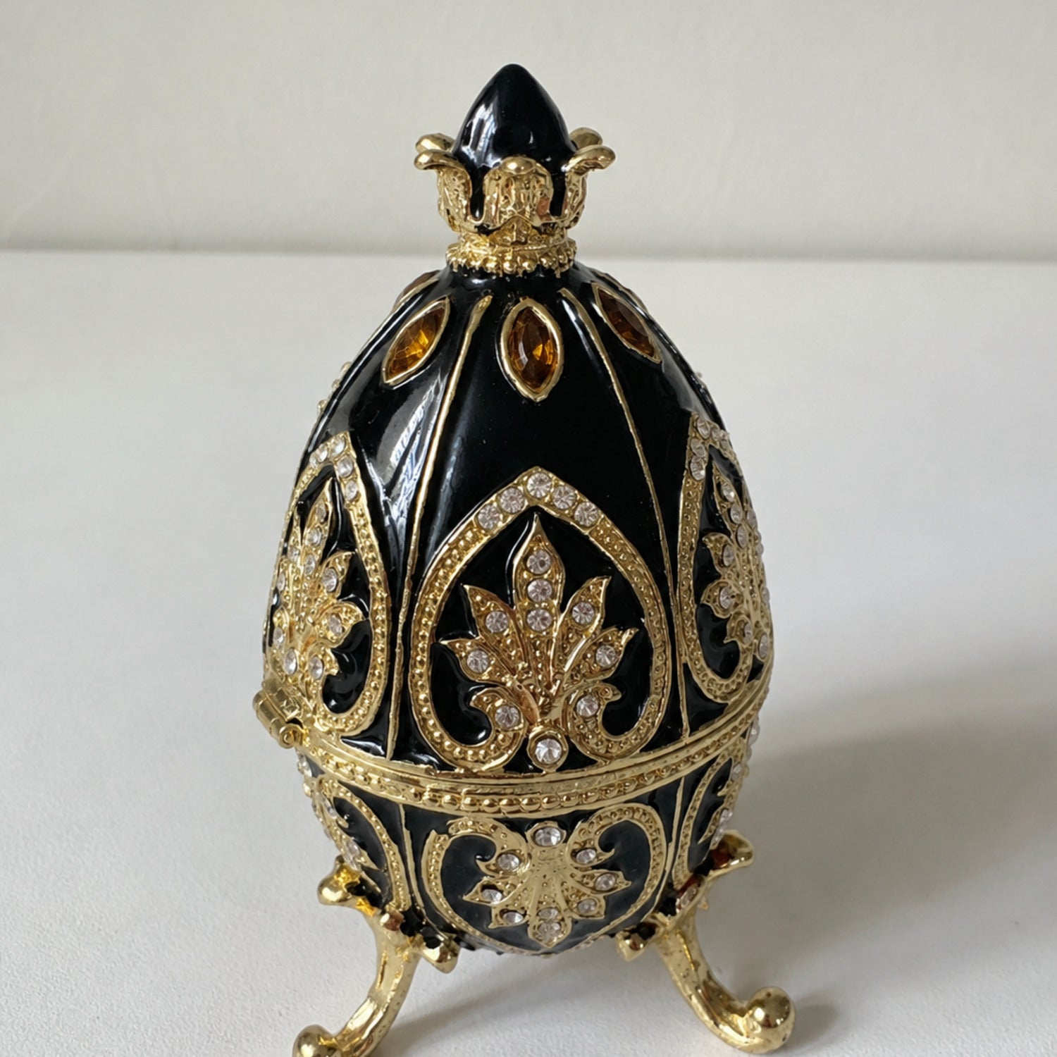 Black Faberge-Style Enameled Trinket Box