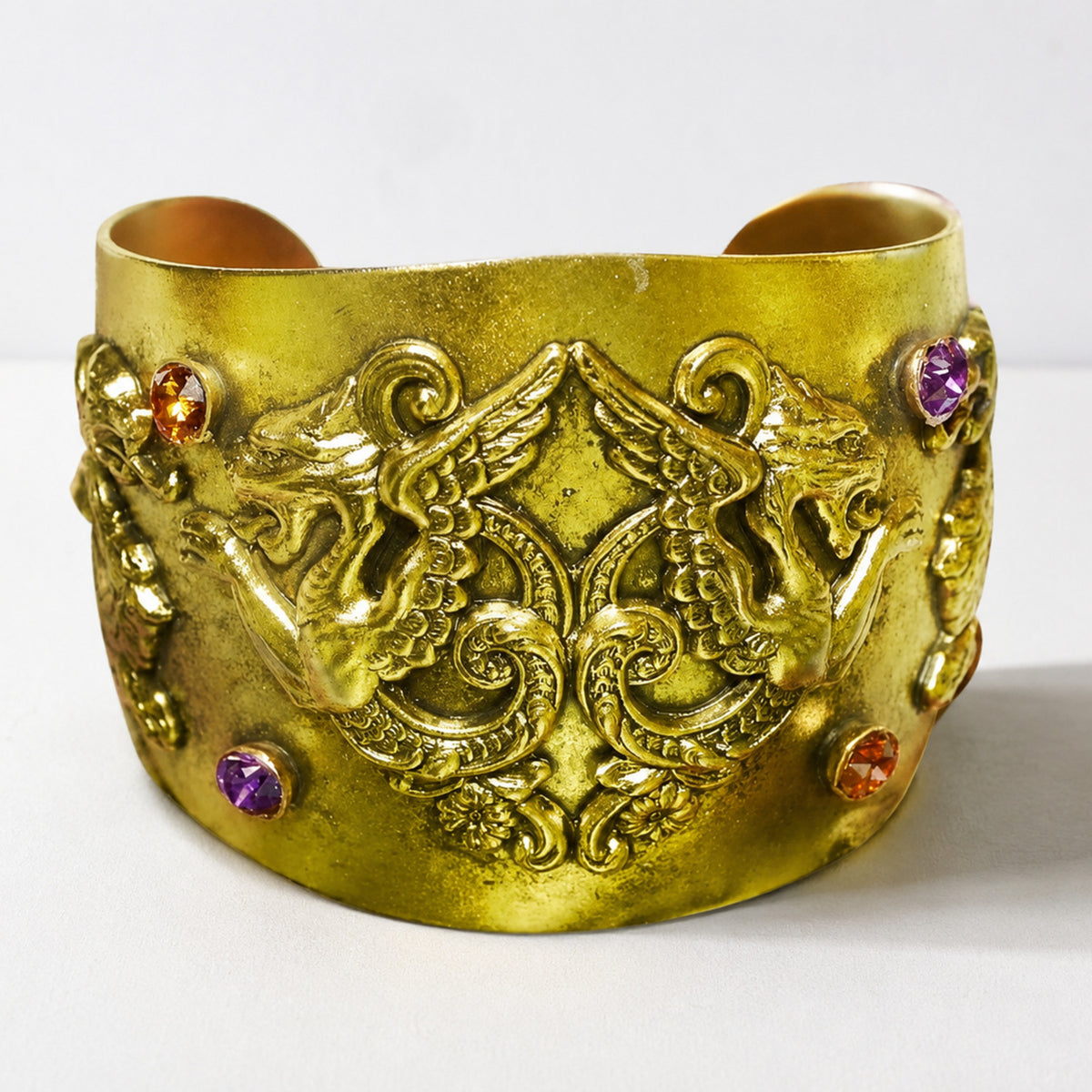 Gold-Plated Dragon Cuff with Amber and Iris Crystals